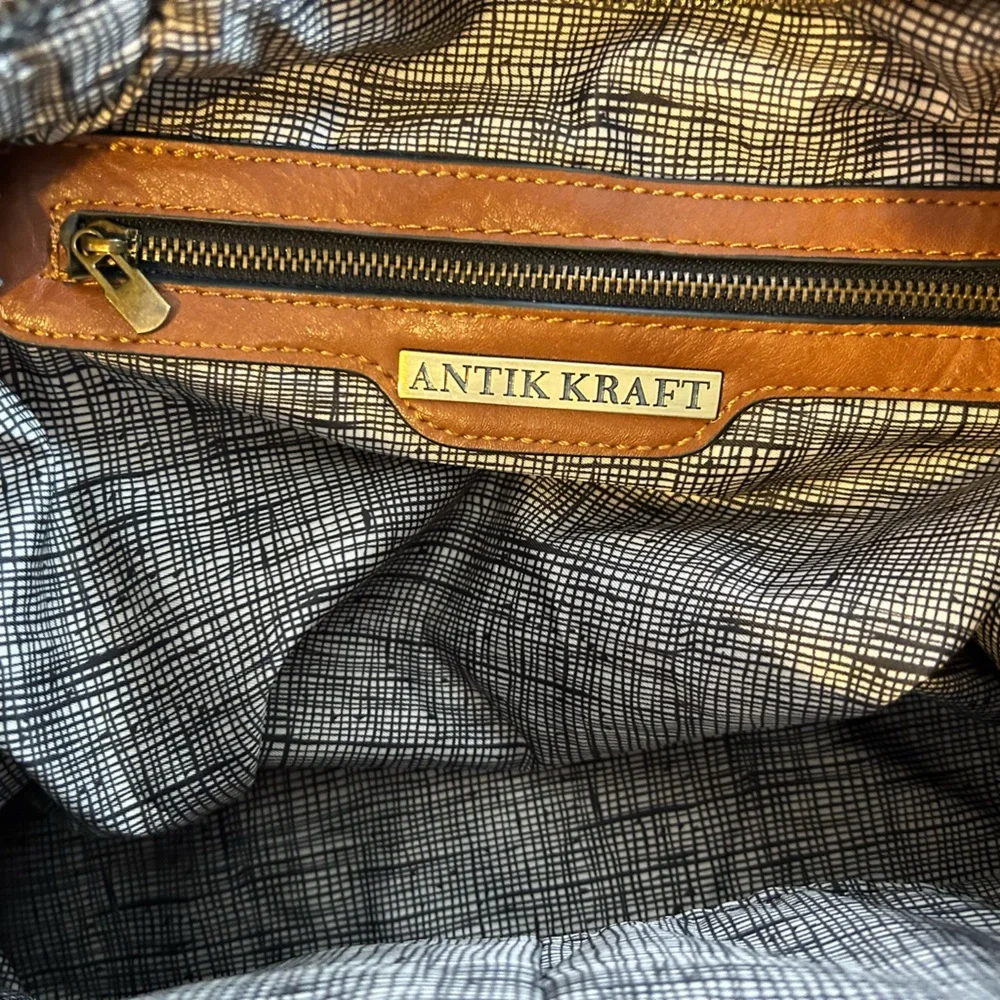 Antik Kraft Gray & Brown Vegan Leather Satchel Shoulder Bag Crossbody Strap - Picture 7 of 12